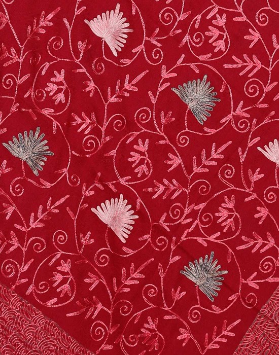 wool blend shawl heavy embroidery & stripes border