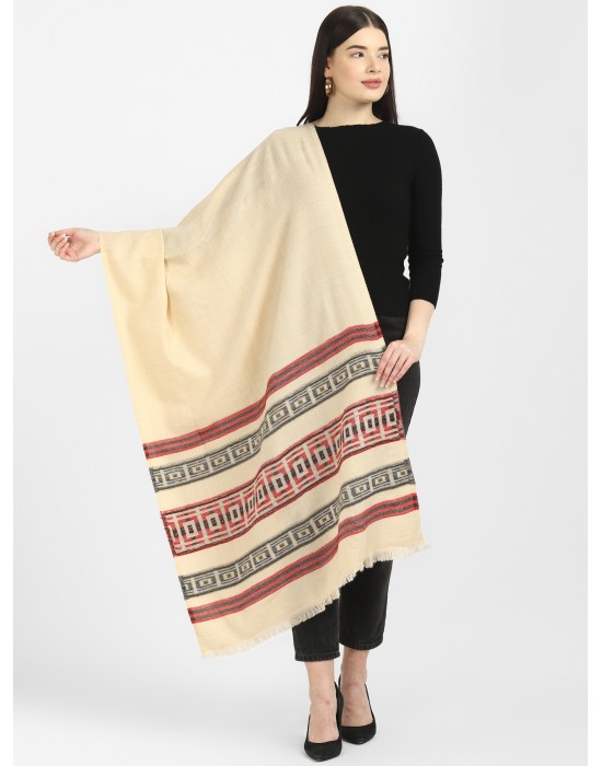 Women plain design with side border cream