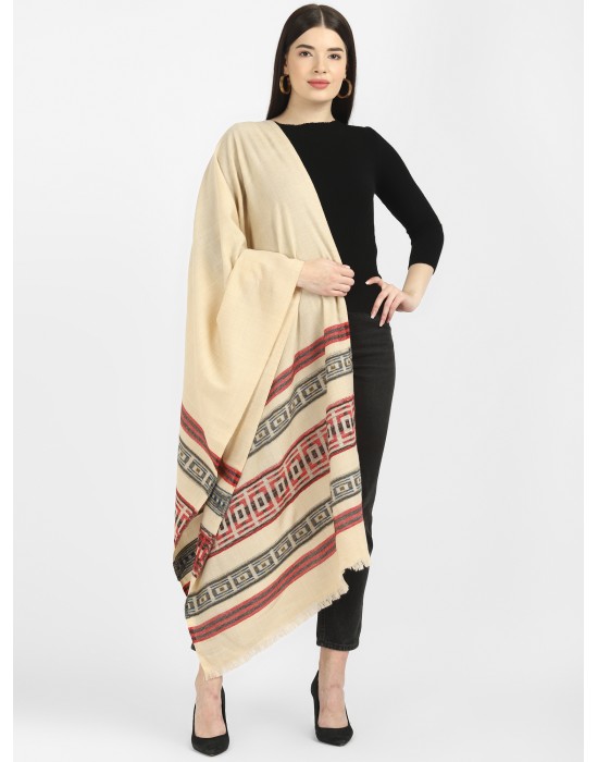 Women plain design with side border cream