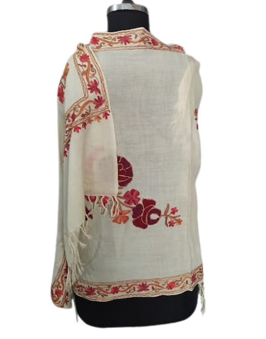 Women  Stole Hand work Embroidery  Cream