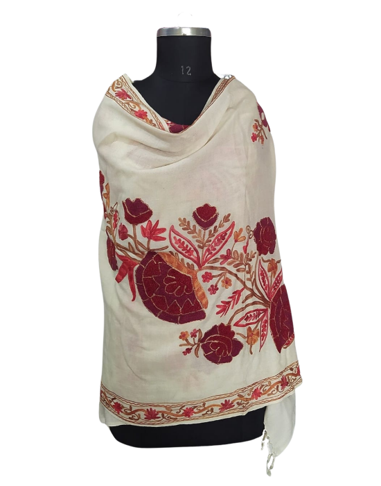 Women  Stole Hand work Embroidery  Cream