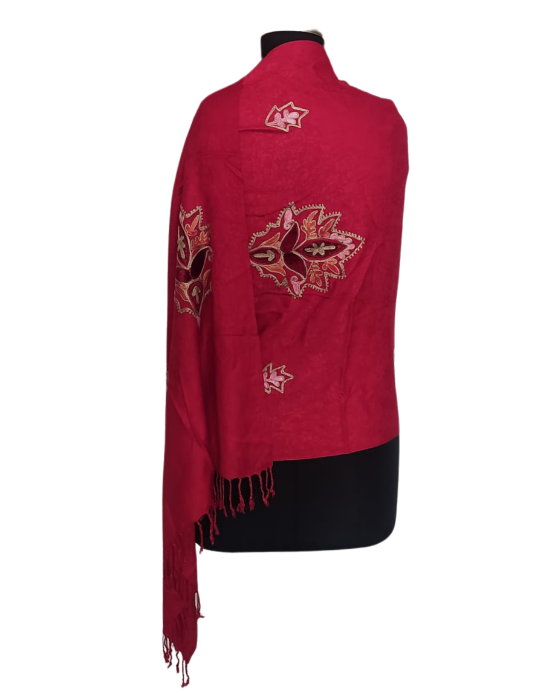 Women  Stole Self design Red