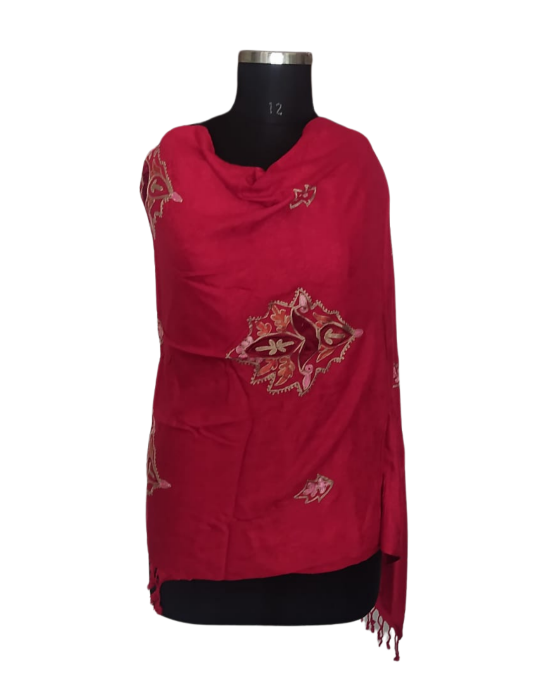Women  Stole Self design Red