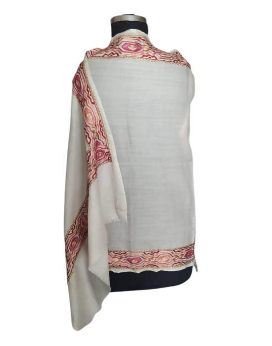 Women Plain  Stole WIth  Side broder White