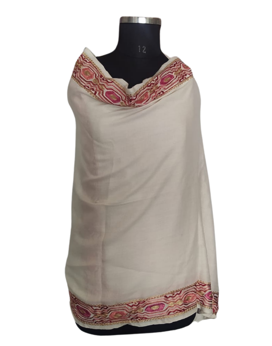 Women Plain  Stole WIth  Side broder White
