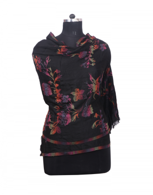 Women Stole flower design black