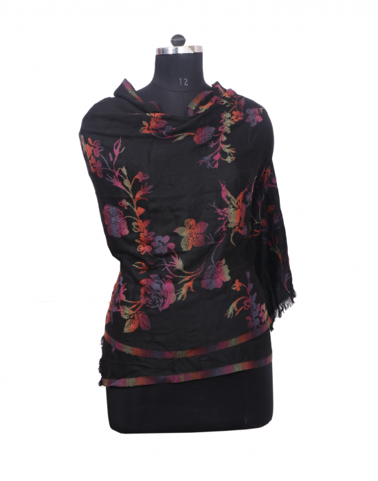 Women Stole flower design black