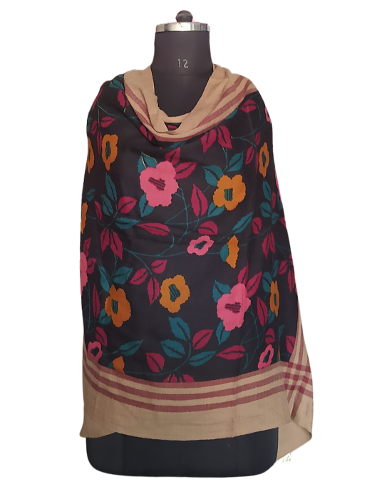 Women  Stole Flower print Black