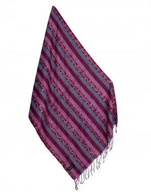 Woolblend Floral stole with multi thread stripes Pink