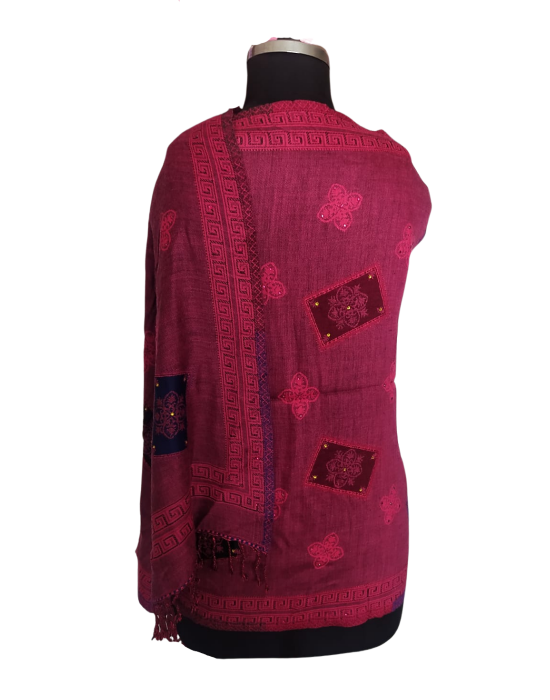 Women  Stole Side broder Maroon