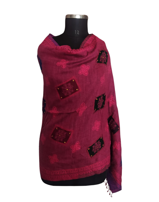 Women  Stole Side broder Maroon