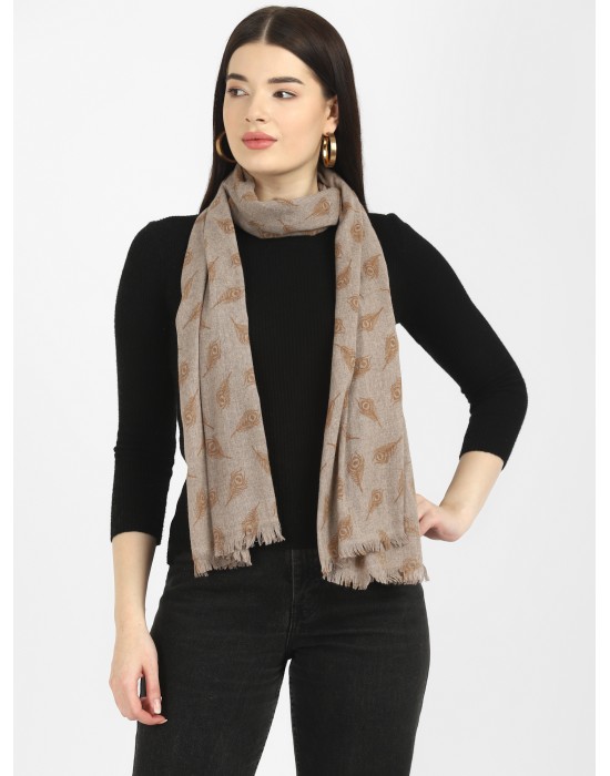 Women stole peacock design Brown