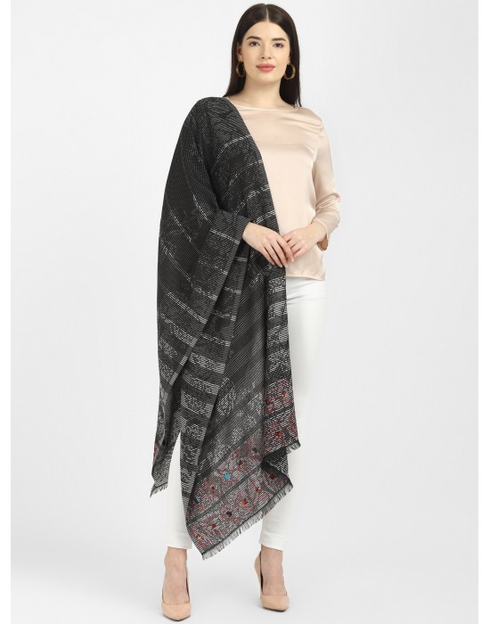 women Jacquard  design stole grey