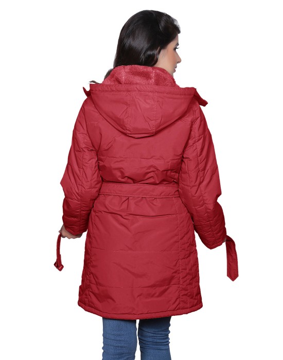 Ladies Plus size long Jacket with Belt Red